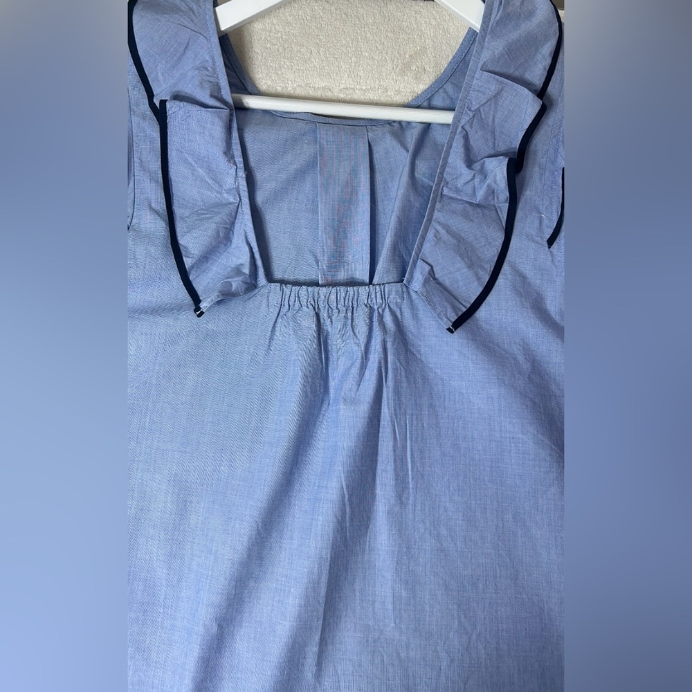 J Crew Ruffle Blouse Poplin Feminine s14 Women’s Nautical Blue 100% cotton - Picture 11 of 13